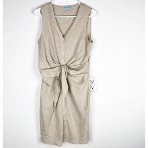 J McLaughlin Linen Blend Sand Beige Sleeveless Tie-Front Selena Dress Medium